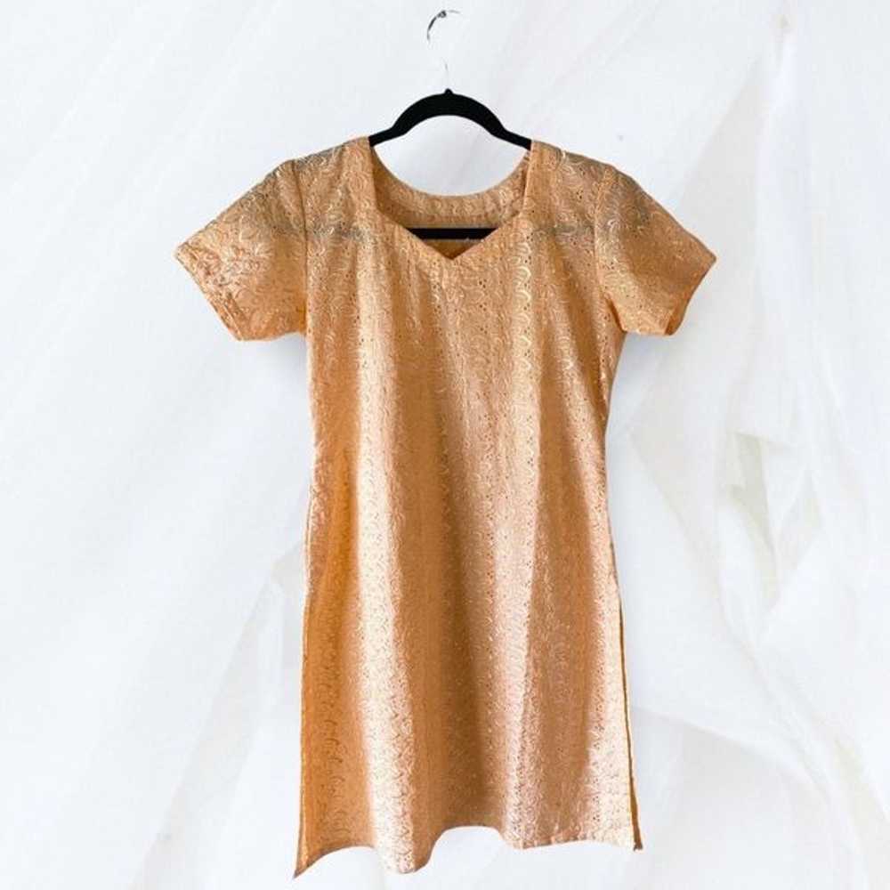 VTG Handmade Peach Eylet Mini Dress - image 2