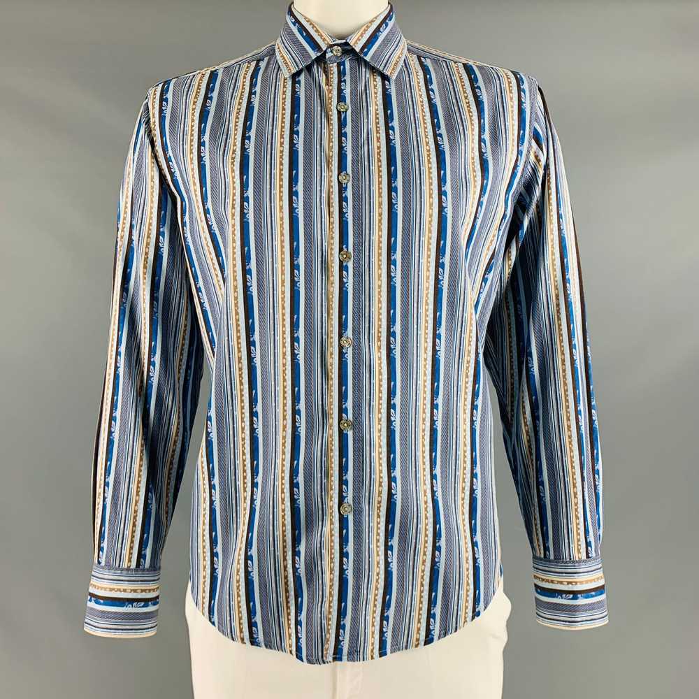 Robert Graham Blue Brown Stripe Cotton Button Up … - image 1
