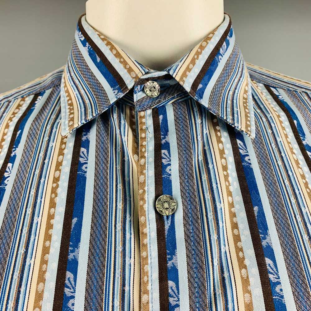 Robert Graham Blue Brown Stripe Cotton Button Up … - image 2