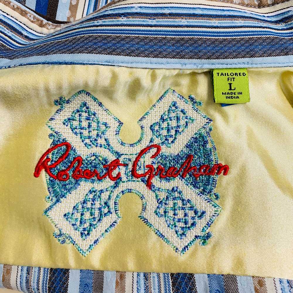 Robert Graham Blue Brown Stripe Cotton Button Up … - image 5