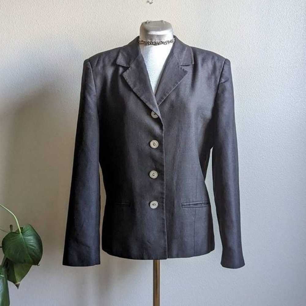 Vintage 90s Black Linen Blazer Classic Chic Minim… - image 1