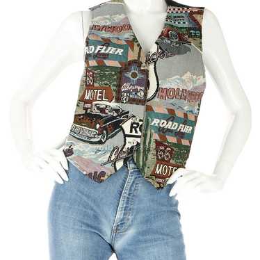 USA Tapestry Vest Hollywood Vintage Route 66 Chic… - image 1