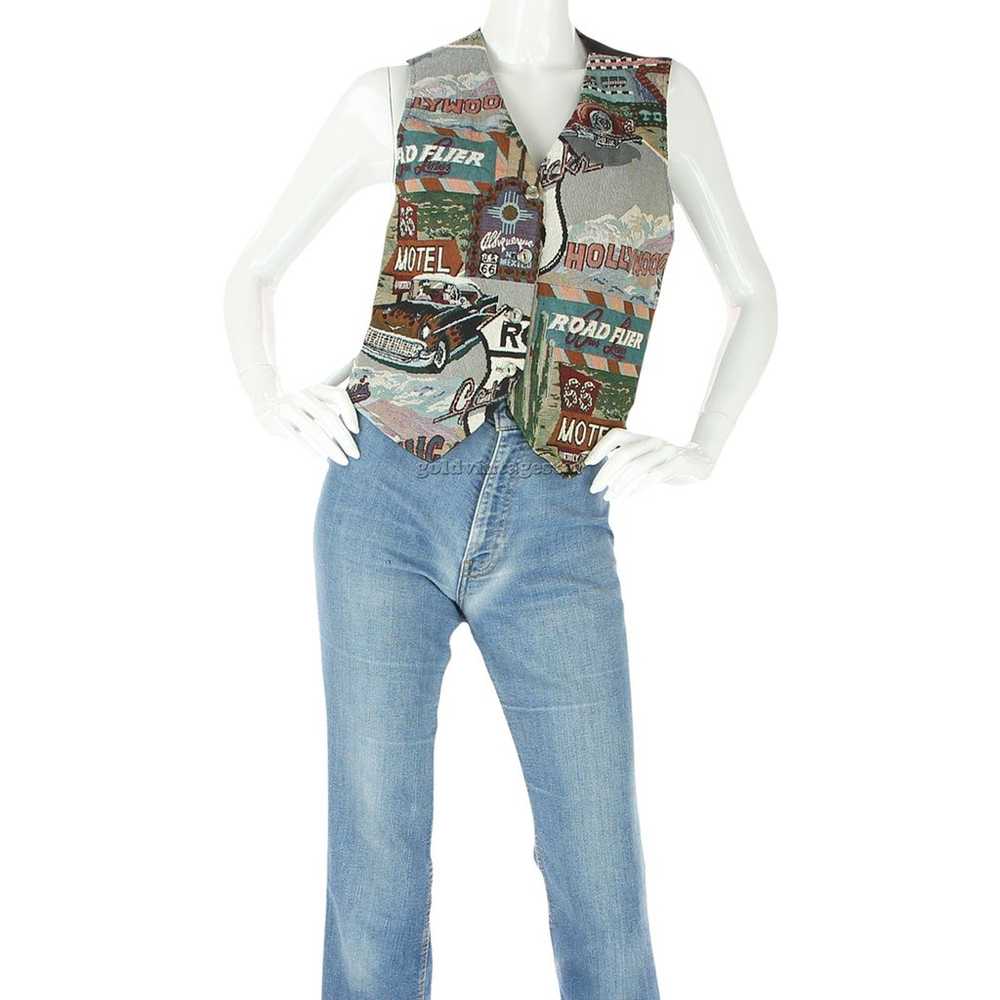 USA Tapestry Vest Hollywood Vintage Route 66 Chic… - image 2