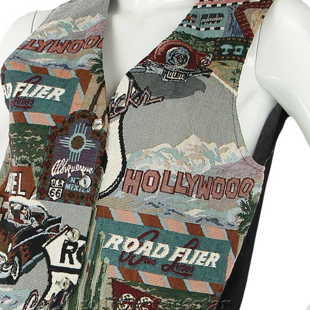 USA Tapestry Vest Hollywood Vintage Route 66 Chic… - image 5