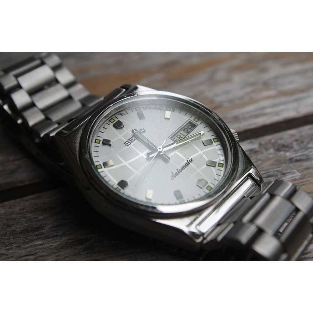 Vintage 1973 Seiko Automatic Mens Silver Watch W/… - image 3