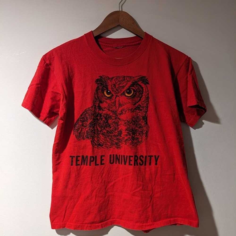 Vintage 90s Temple University Owl Red Medium T-Sh… - image 1