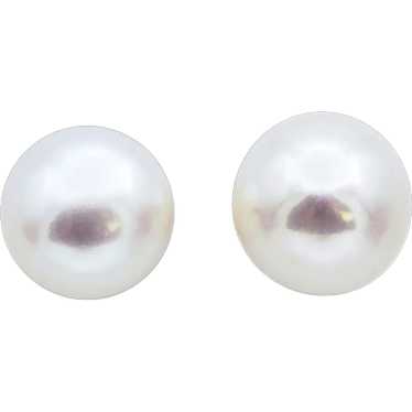 Vintage 18K White Gold Pearl Stud Earrings - image 1