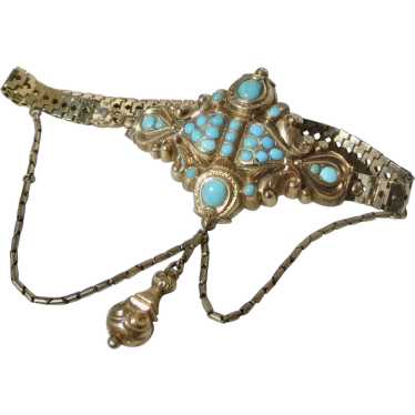 Georgian 14Kt Gold and Turquoise Festoon Bracelet. - image 1