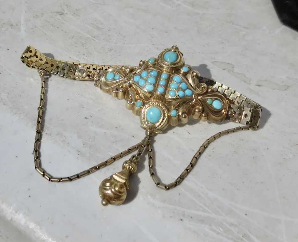 Georgian 14Kt Gold and Turquoise Festoon Bracelet. - image 5