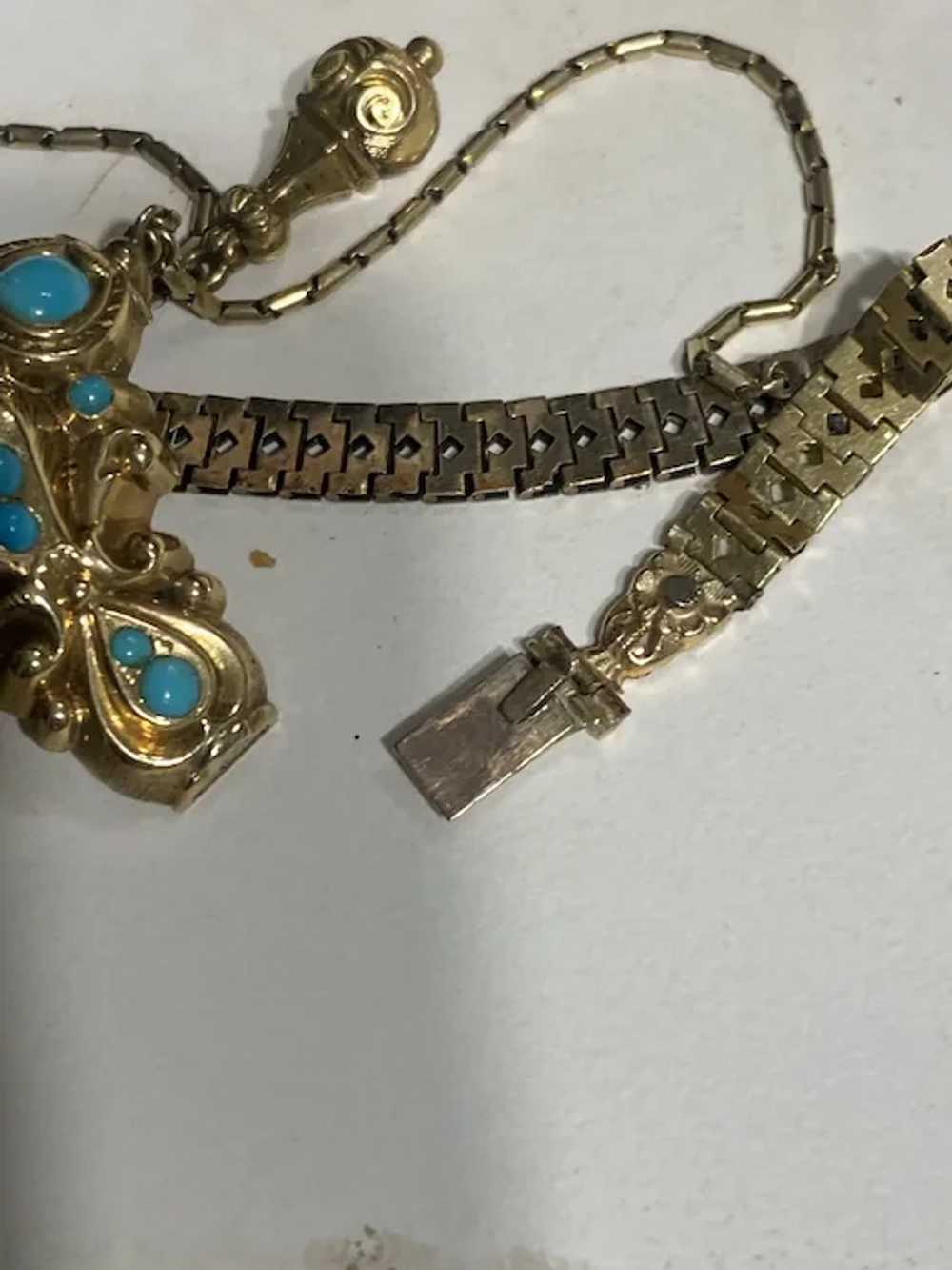 Georgian 14Kt Gold and Turquoise Festoon Bracelet. - image 7