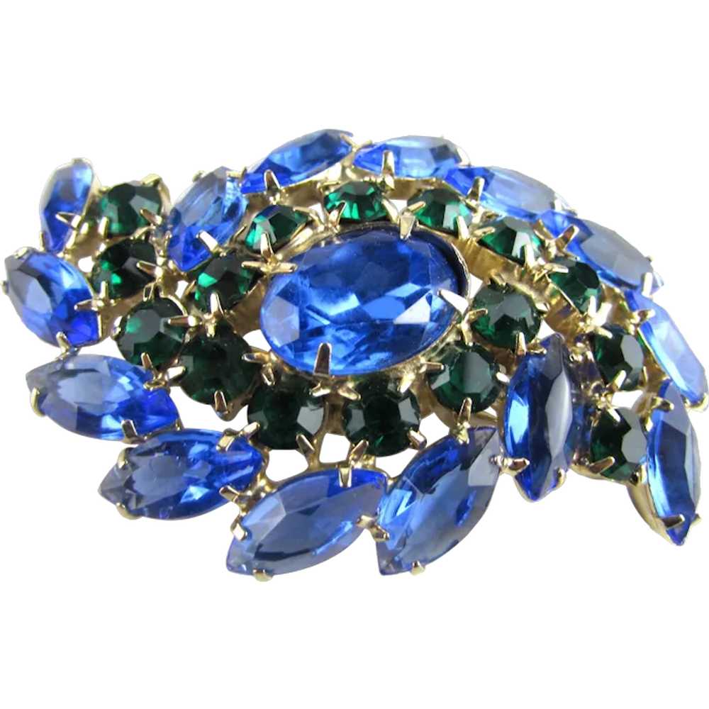 Juliana Gold Tone Pin With Blue and Green Crystal… - image 1