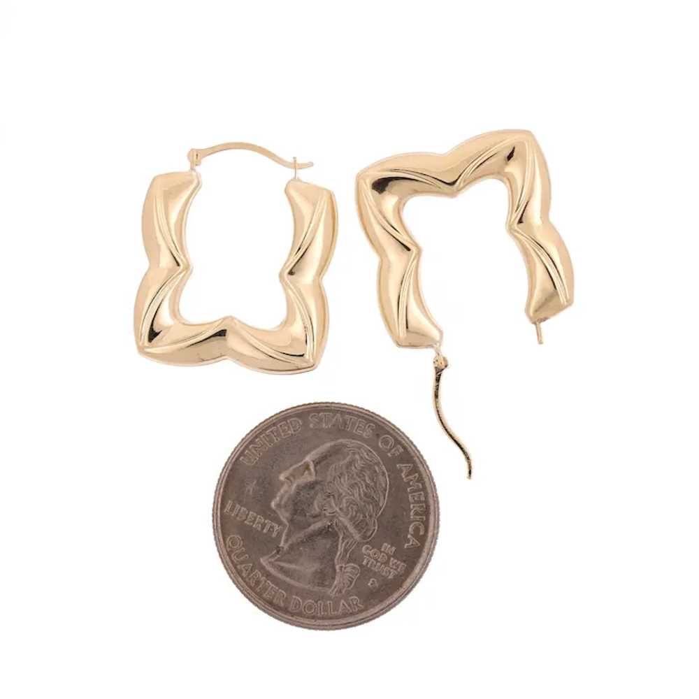 14K Yellow Gold Puffed Hoop Earrings Square Shape… - image 4