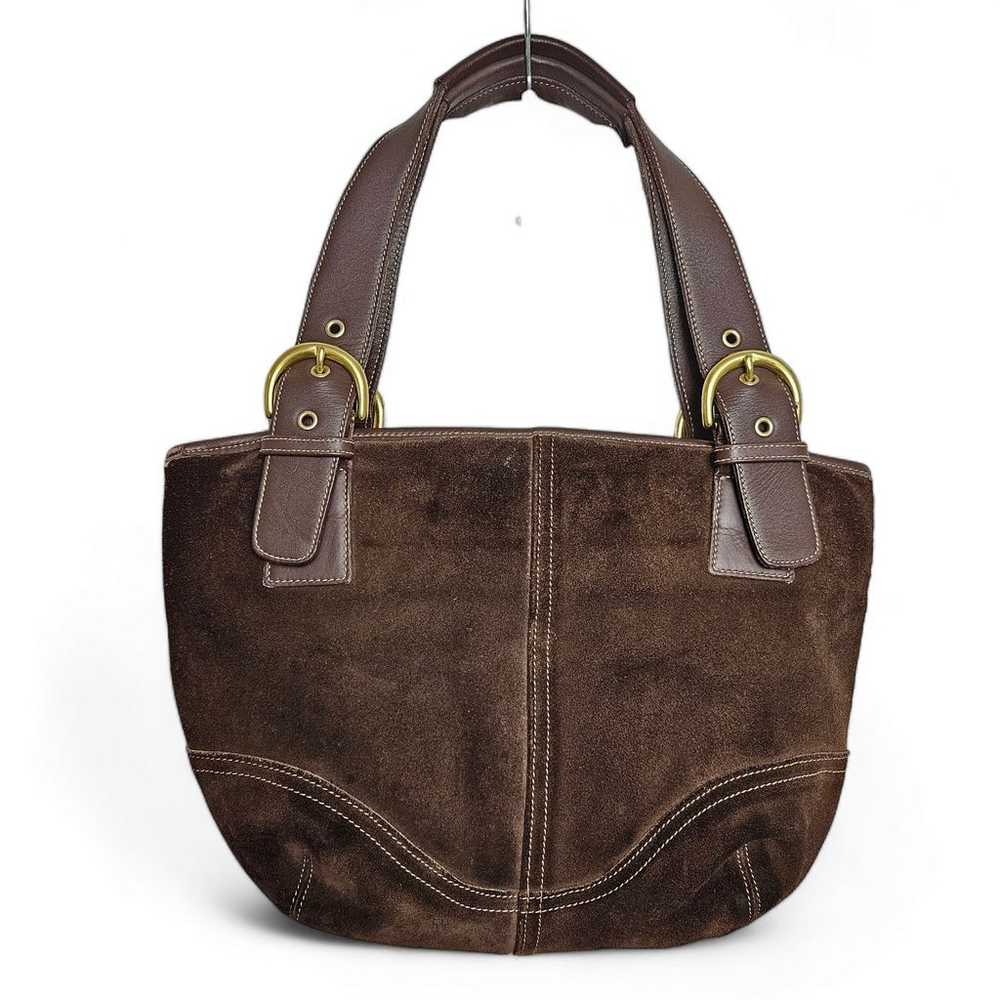 Coach Brown Suede Shoulder Bag Purse Leather Stra… - image 1