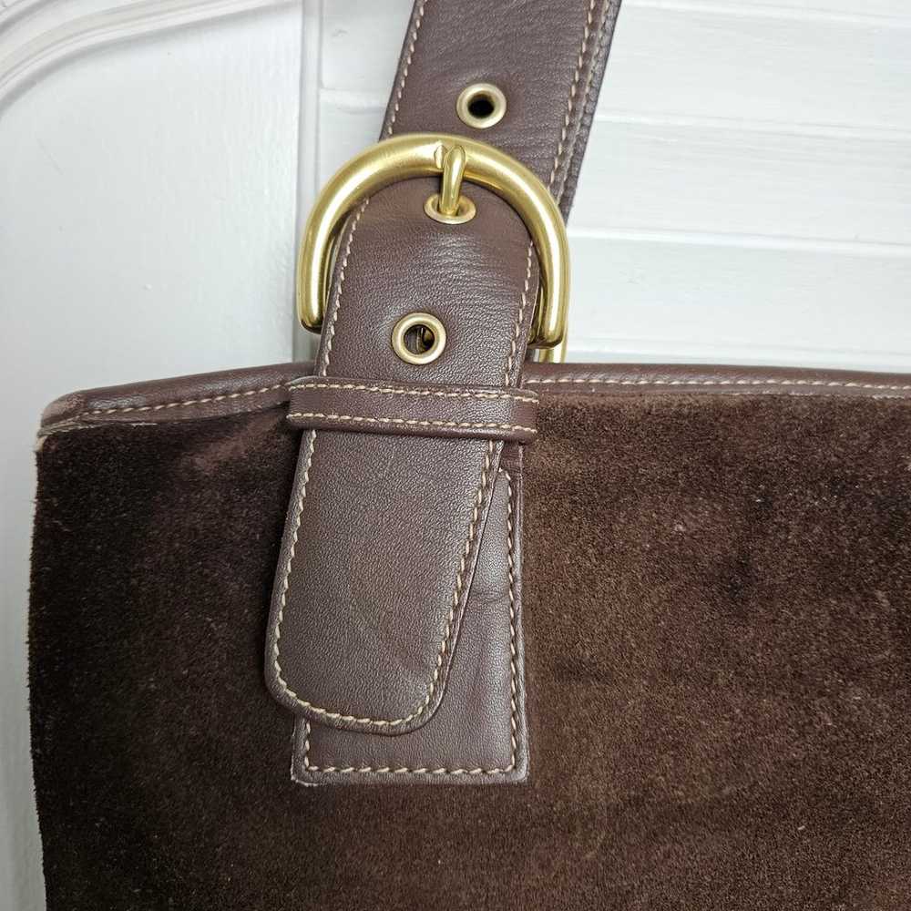 Coach Brown Suede Shoulder Bag Purse Leather Stra… - image 2