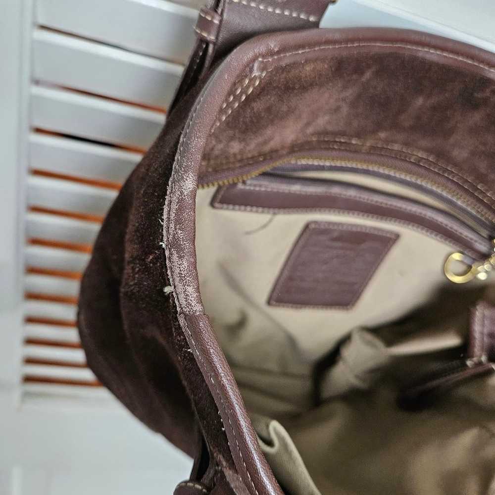 Coach Brown Suede Shoulder Bag Purse Leather Stra… - image 6