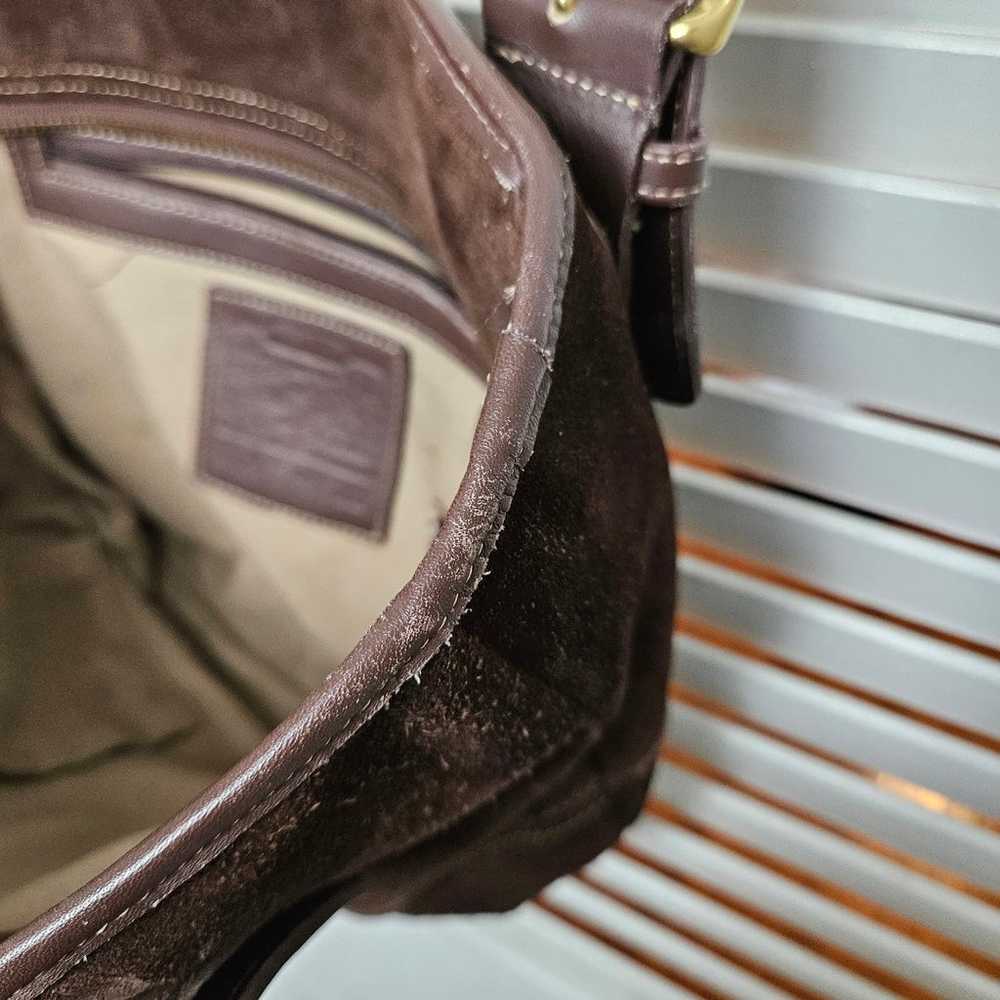 Coach Brown Suede Shoulder Bag Purse Leather Stra… - image 7
