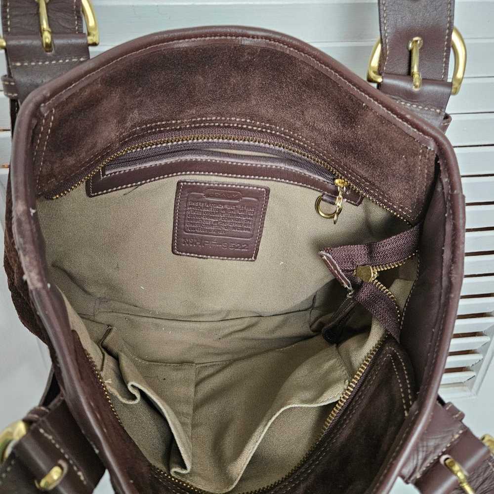 Coach Brown Suede Shoulder Bag Purse Leather Stra… - image 8