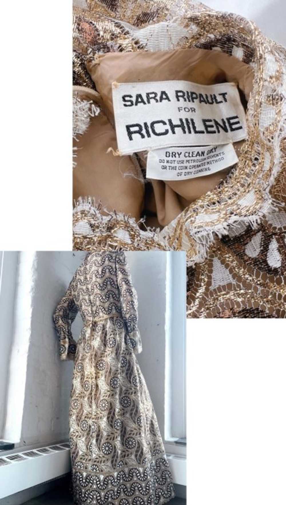 60s golden metallic scallop lace dress - image 1