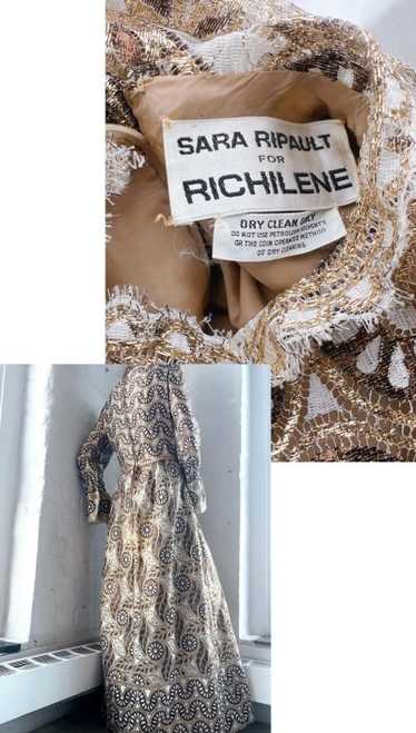 60s golden metallic scallop lace dress
