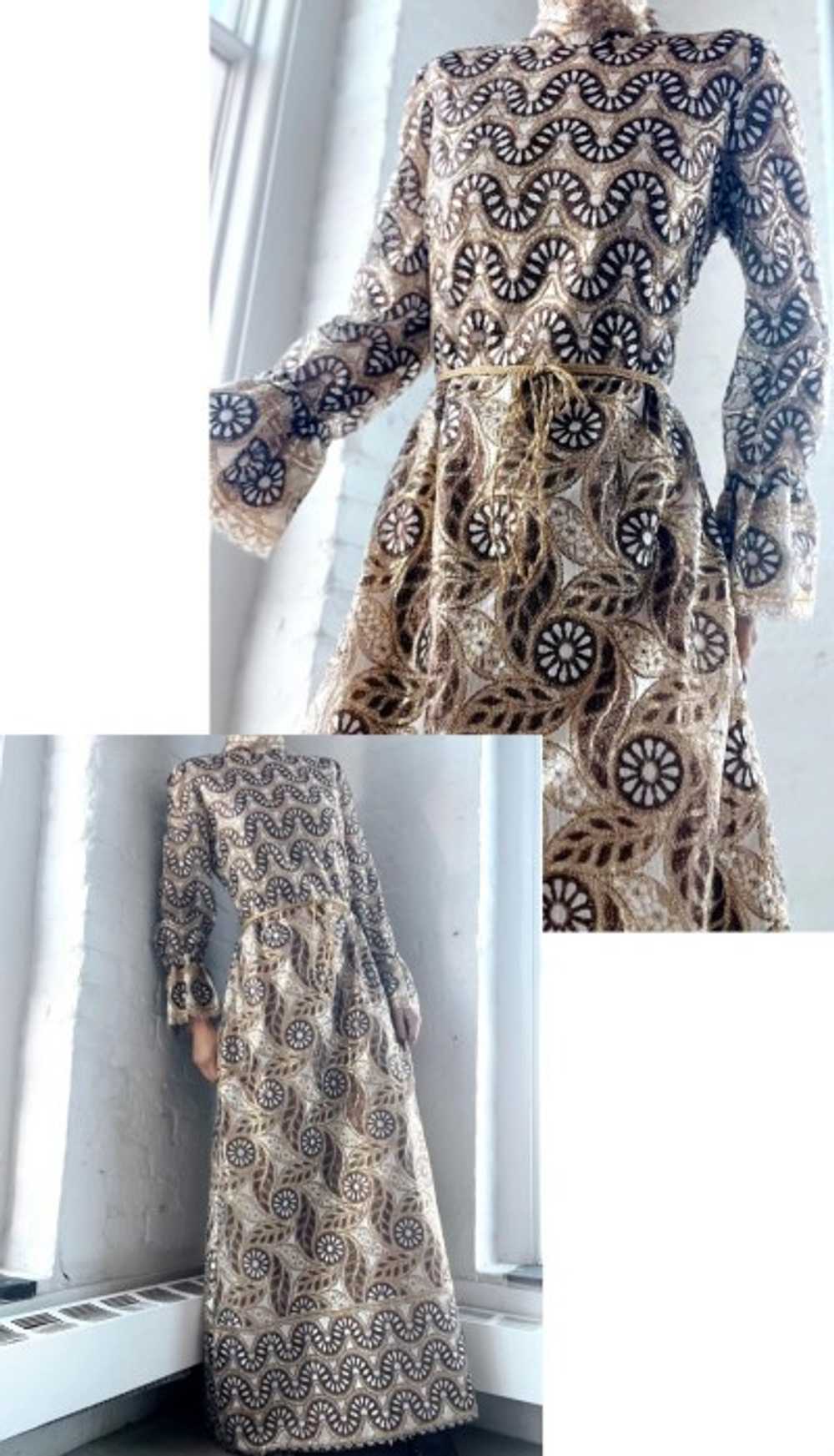 60s golden metallic scallop lace dress - image 4