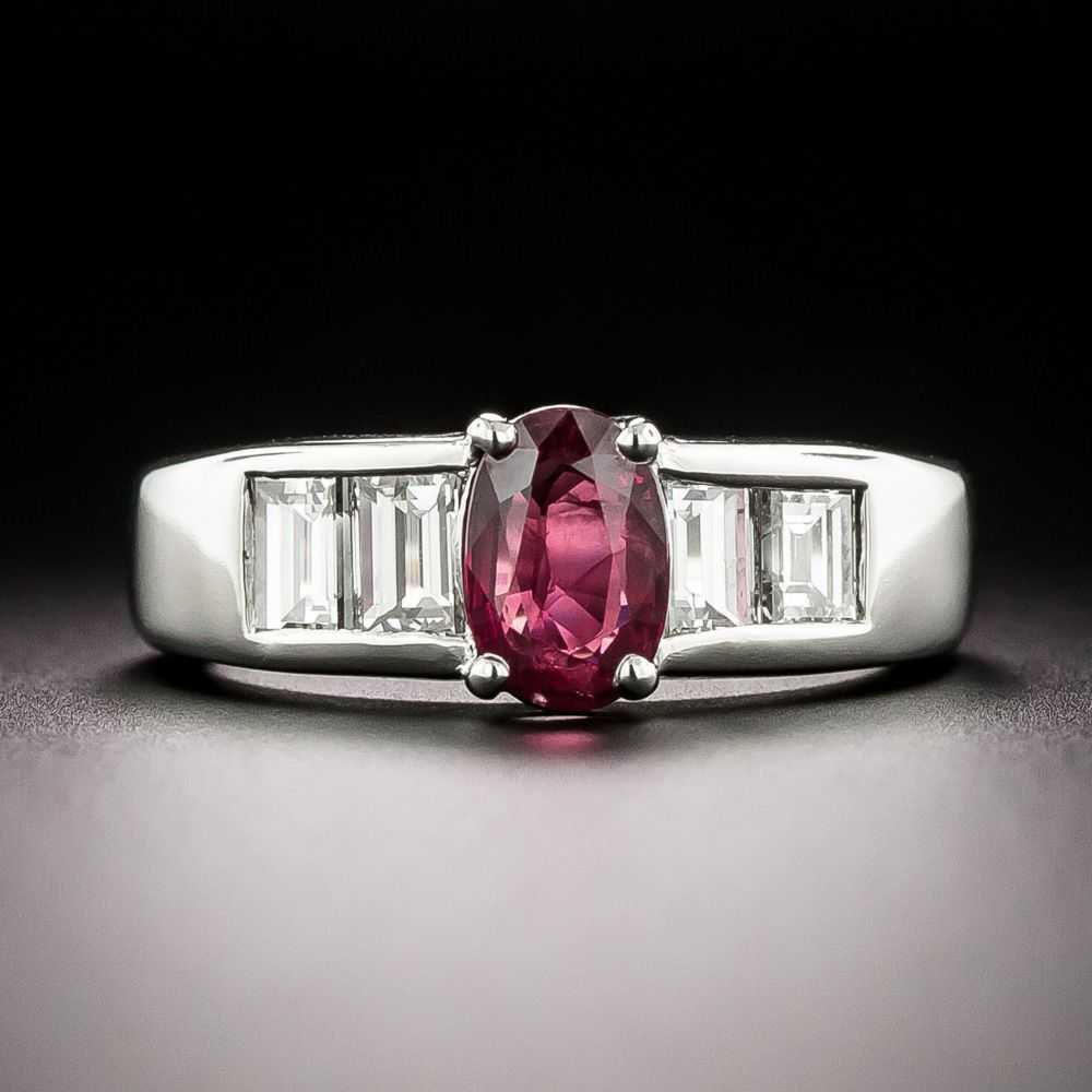 Estate .99 Carat Ruby and Baguette Diamond Ring - image 1