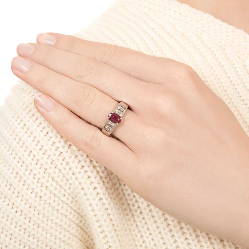 Estate .99 Carat Ruby and Baguette Diamond Ring - image 4