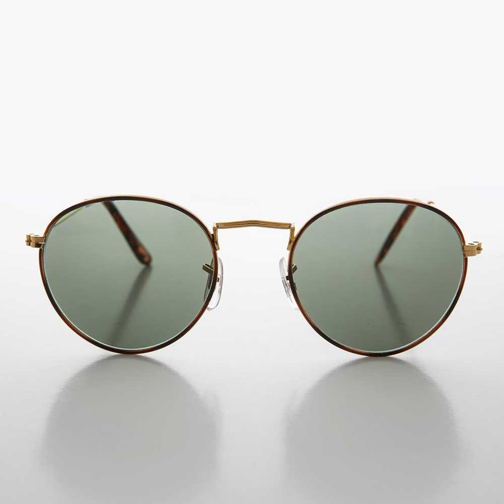 Round Gold Glass Lens Sunglass with Tortoise Rim … - image 1