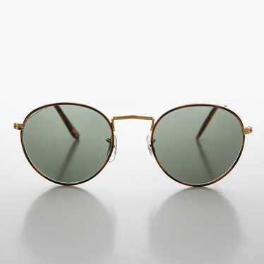 Round Gold Glass Lens Sunglass with Tortoise Rim … - image 1