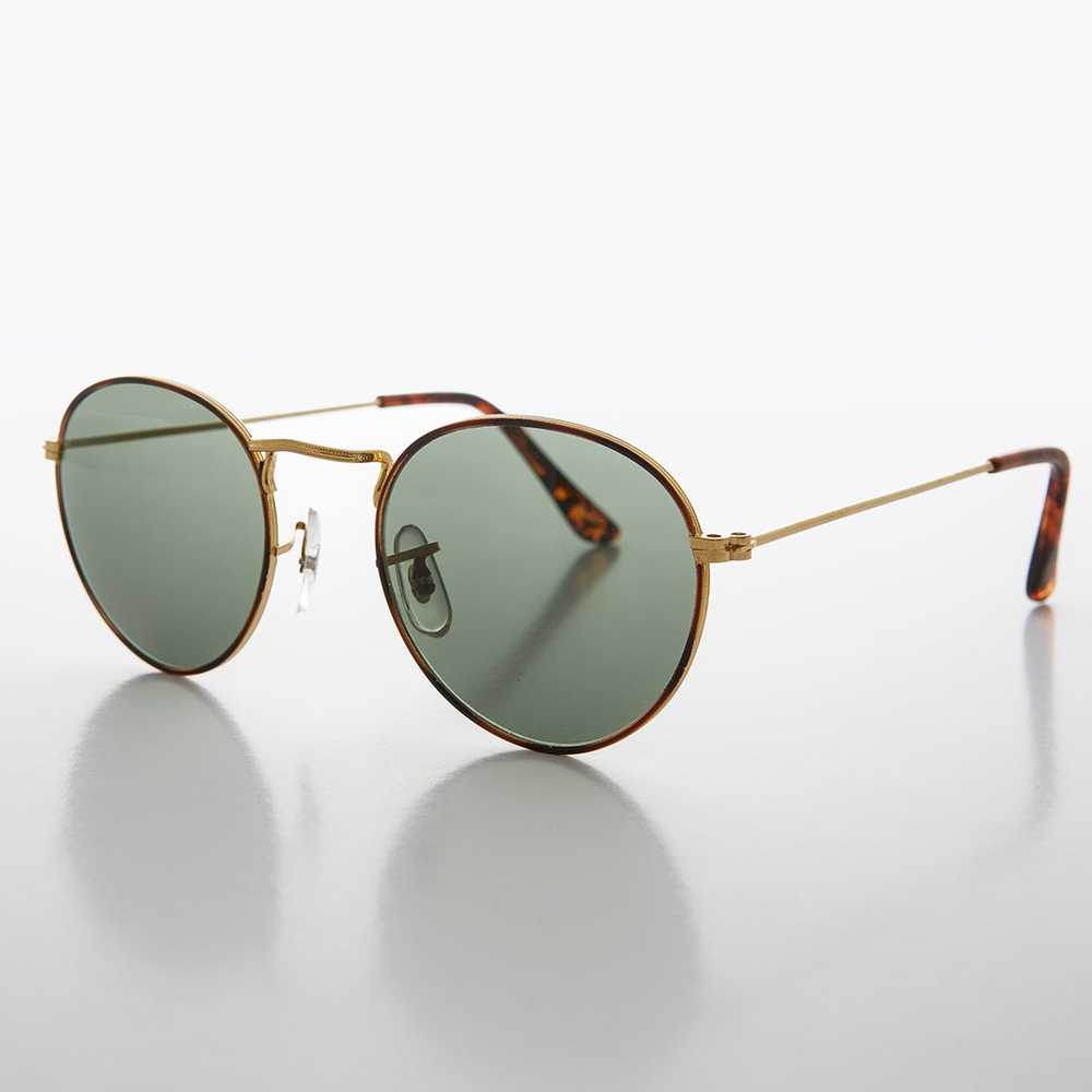 Round Gold Glass Lens Sunglass with Tortoise Rim … - image 2