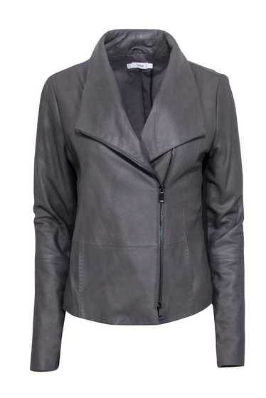 Vince - Grey Goat Leather Moto Zip Jacket Sz L