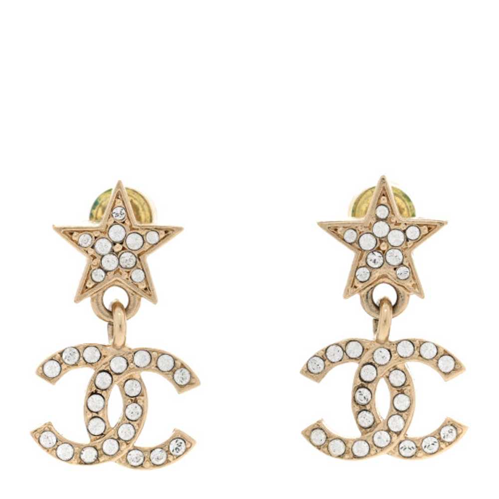 CHANEL Metal Crystal CC Star Drop Earrings Gold - image 1
