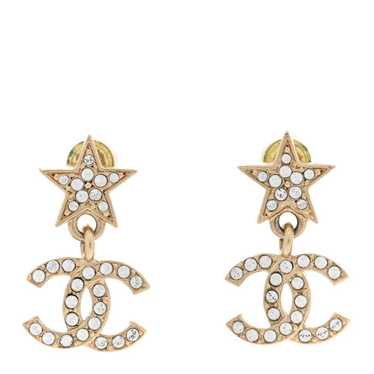 CHANEL Metal Crystal CC Star Drop Earrings Gold - image 1