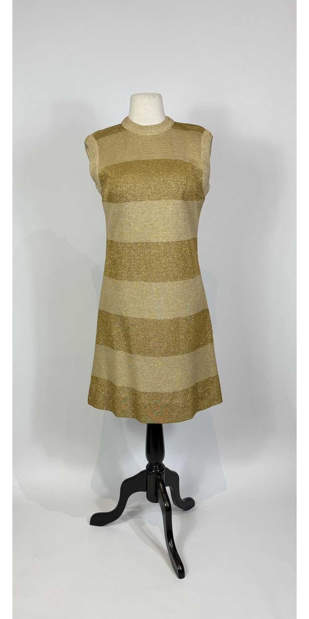 1960s Mod Gold Wool Metallic Knit Shift Dress - image 1