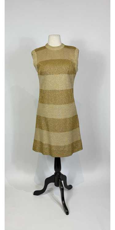 1960s Mod Gold Wool Metallic Knit Shift Dress - image 1