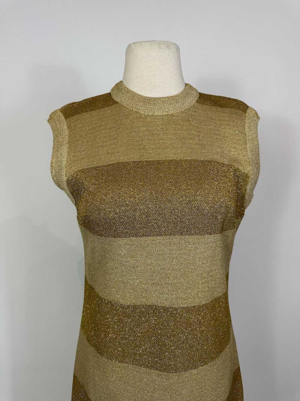 1960s Mod Gold Wool Metallic Knit Shift Dress - image 2