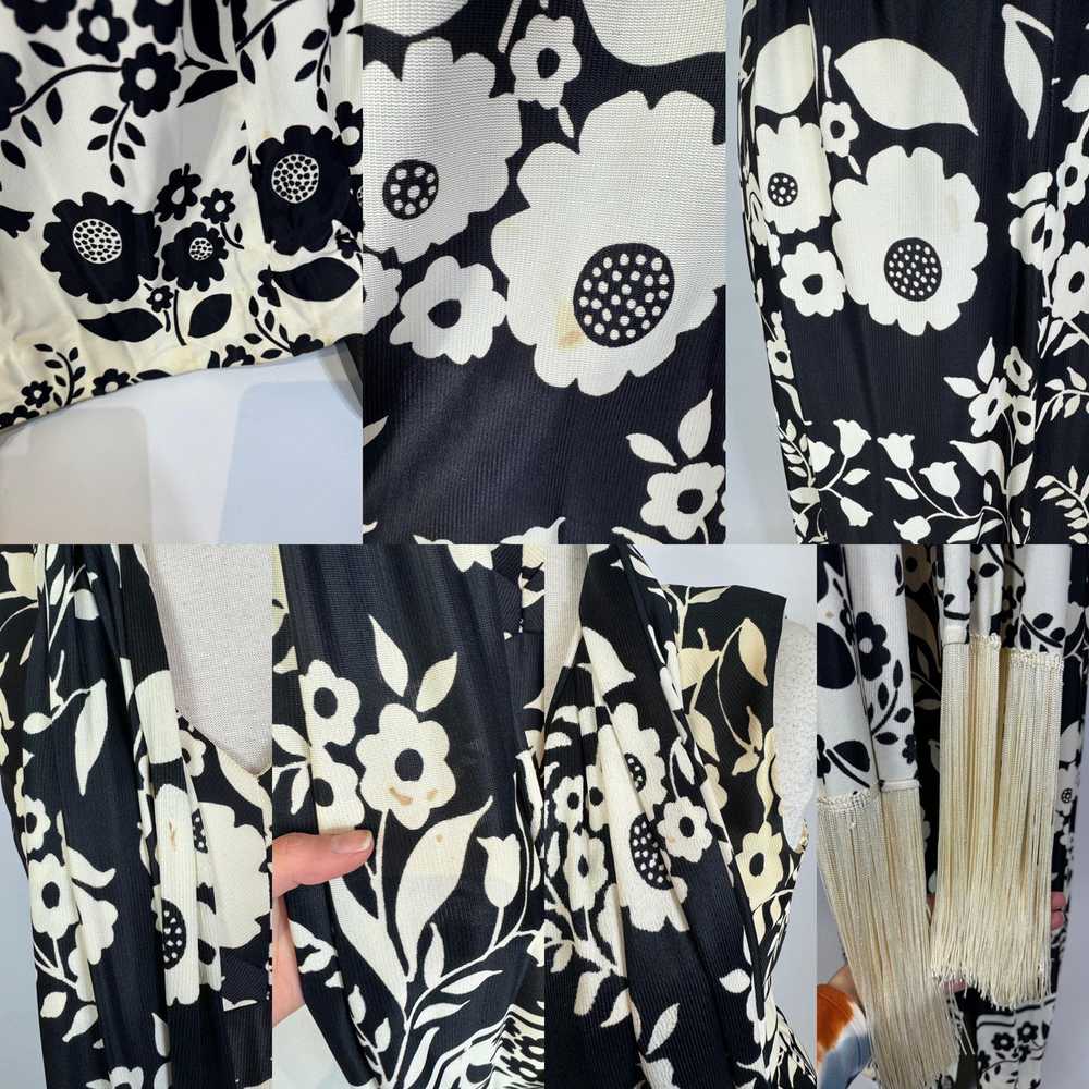 1970s Black and White Floral Print Maxi Dress wit… - image 8