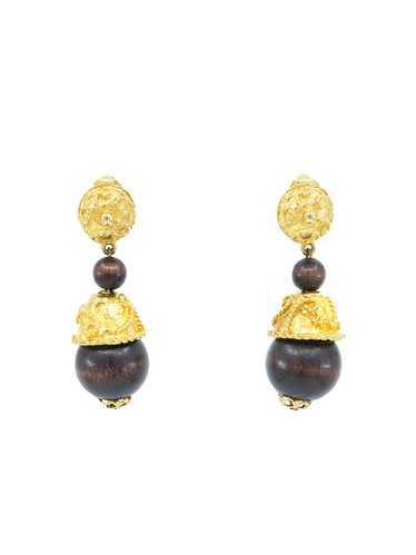 Kenneth Jay Lane Wood Bead Drop Earrings