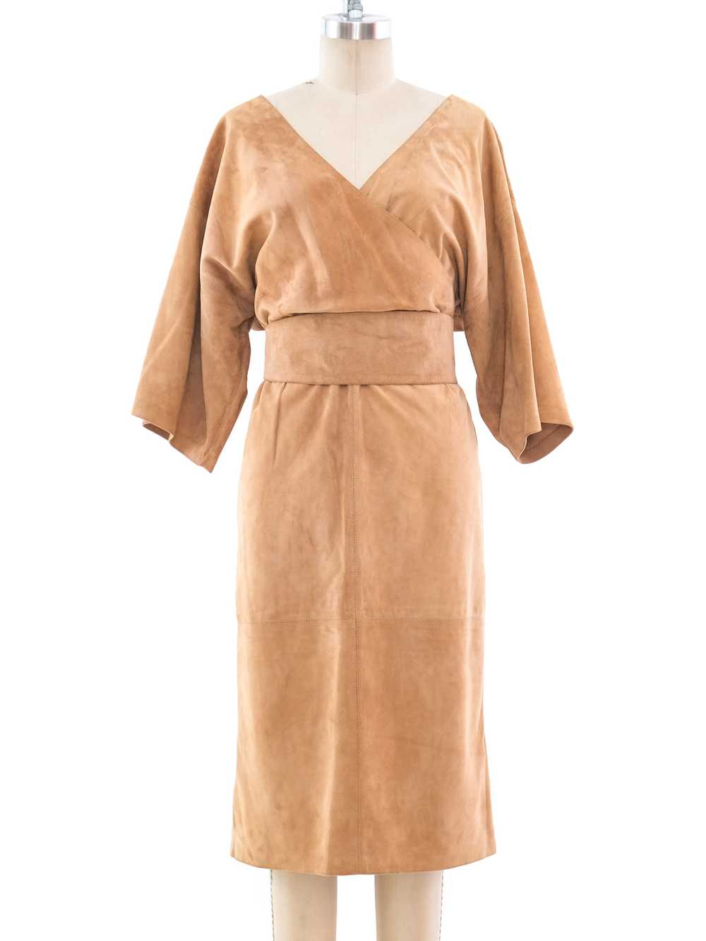 Khaki Suede Wrap Style Dress - image 1