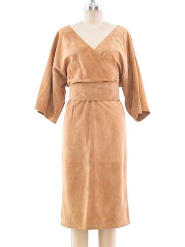 Khaki Suede Wrap Style Dress