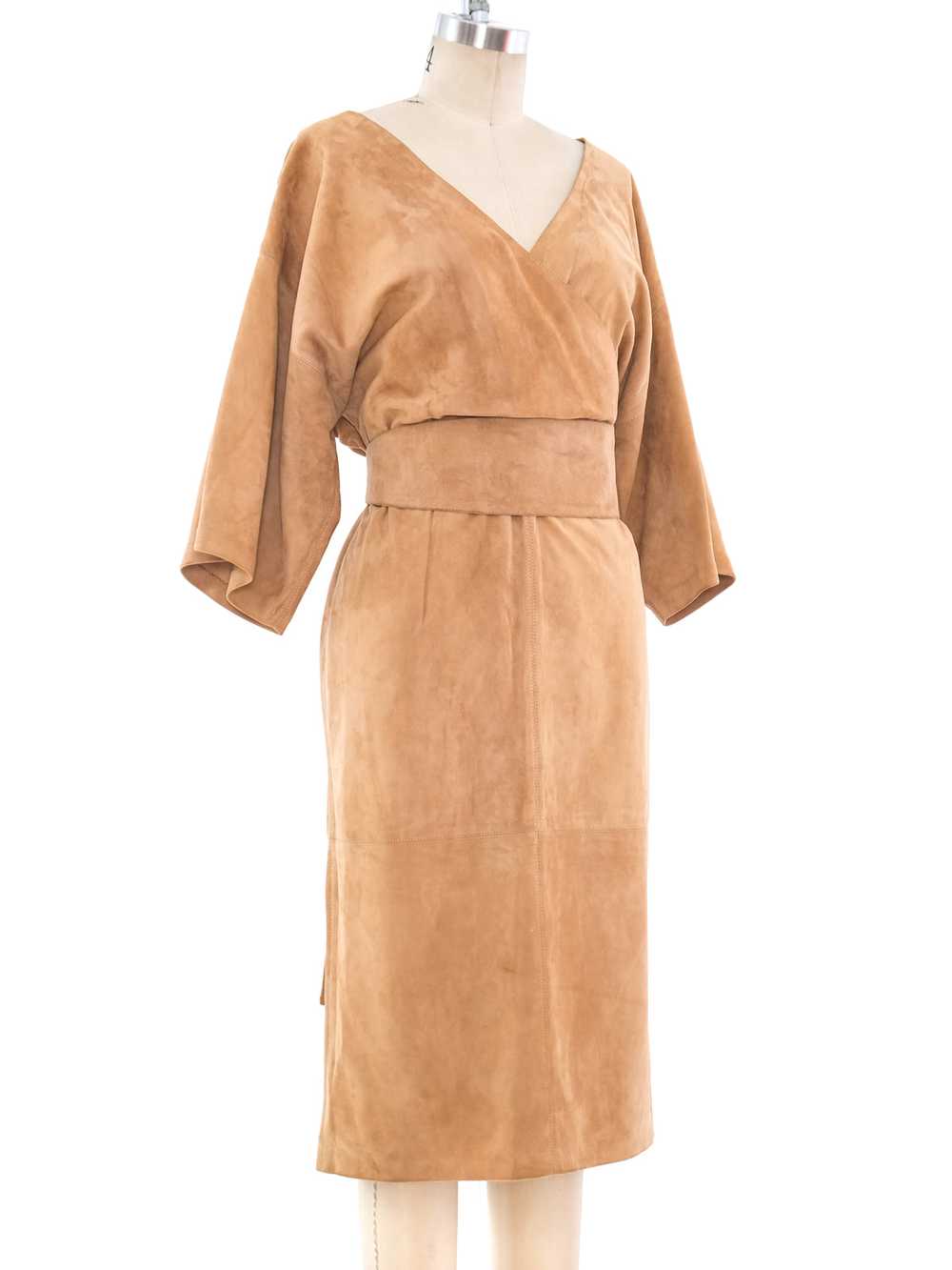 Khaki Suede Wrap Style Dress - image 3