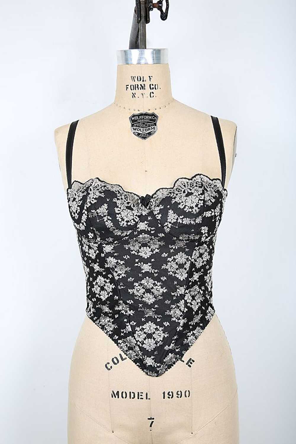 Black and White Floral Lace Bustier Bra Crop Top … - image 1