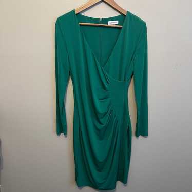 Green V Neck Long Sleeve Dress - image 1