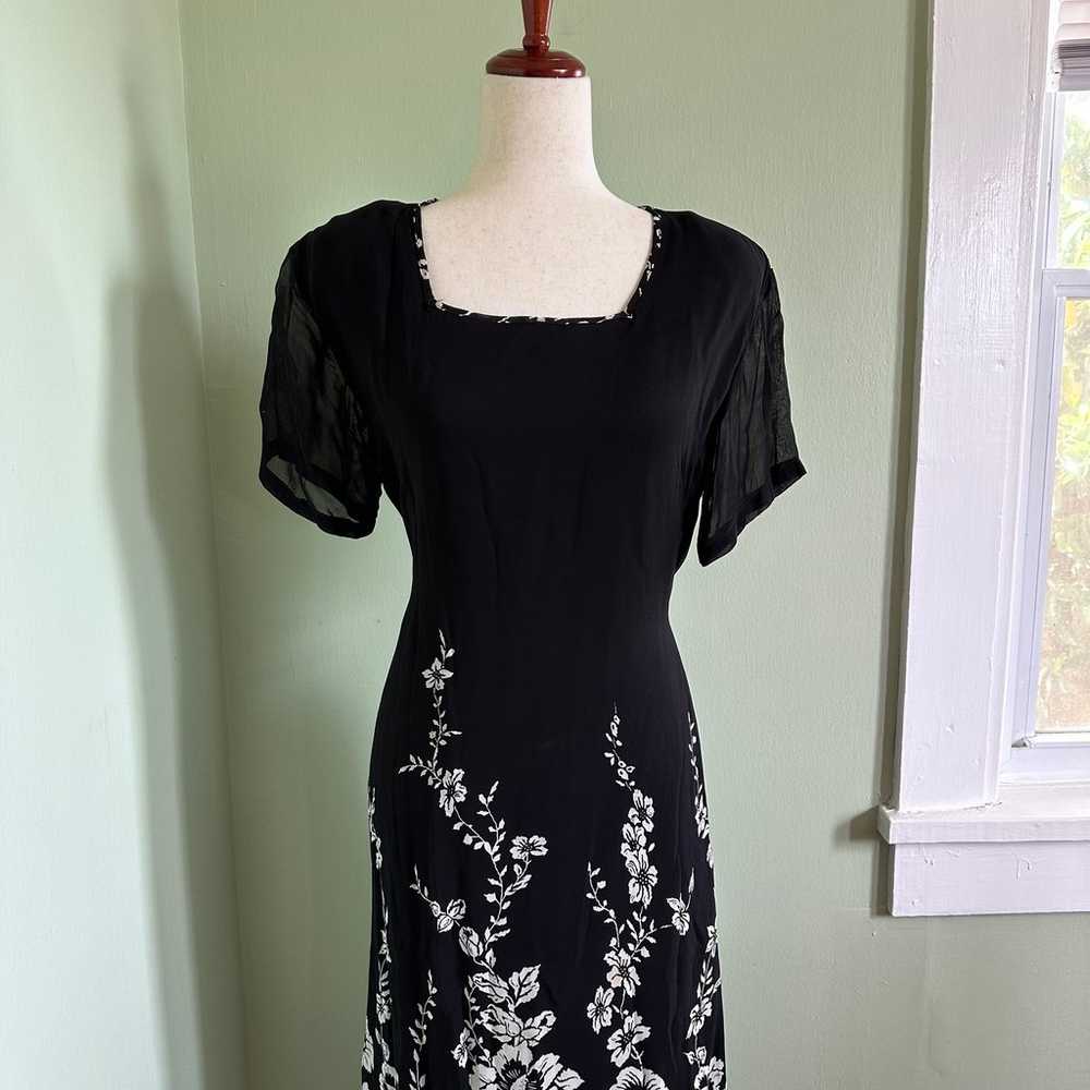 Vintage 90s Whimsigoth Black Floral Maxi Dress si… - image 2