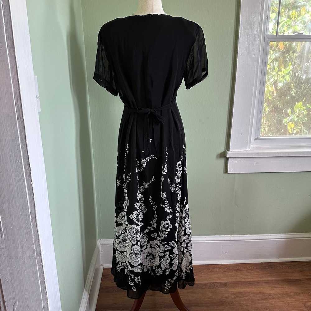 Vintage 90s Whimsigoth Black Floral Maxi Dress si… - image 5