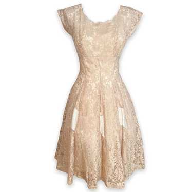 Vintage 1950s Womens Full Lace Cocktail Swing Dre… - image 1