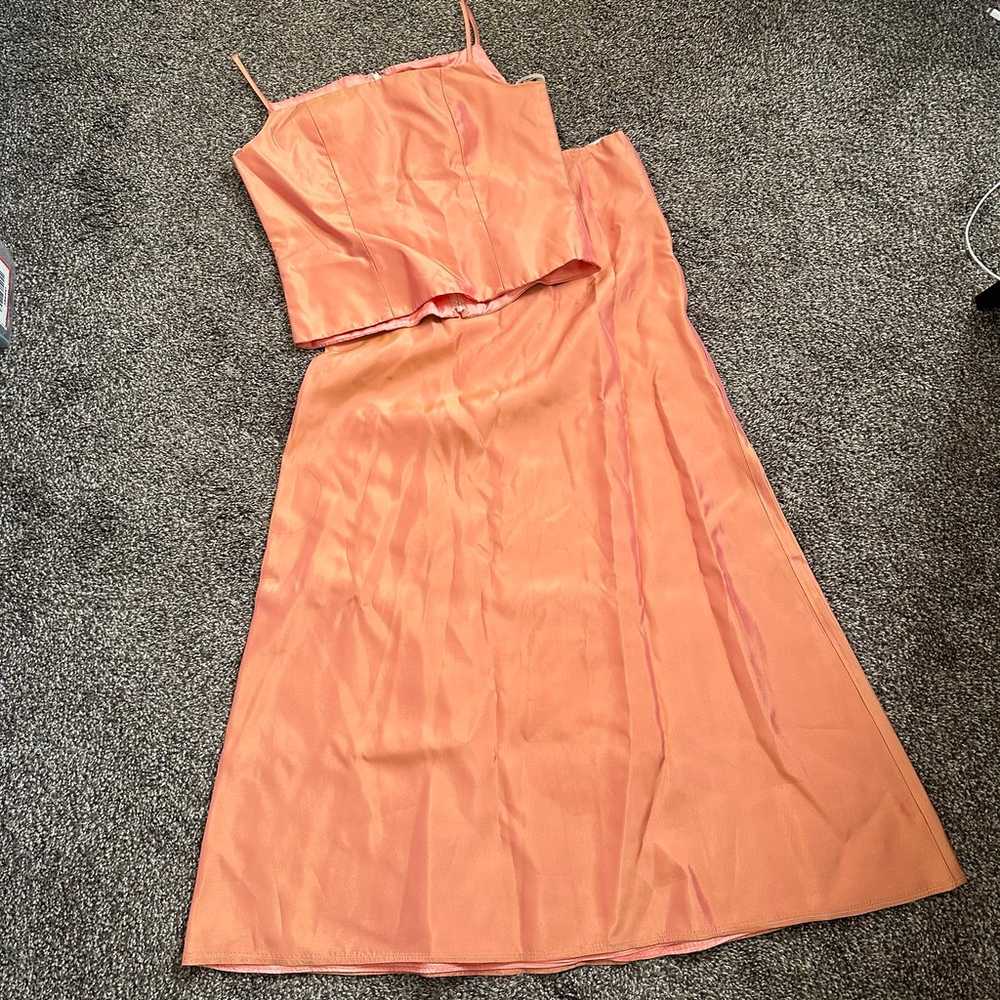 two piece orange iridescent gala formal top and s… - image 1