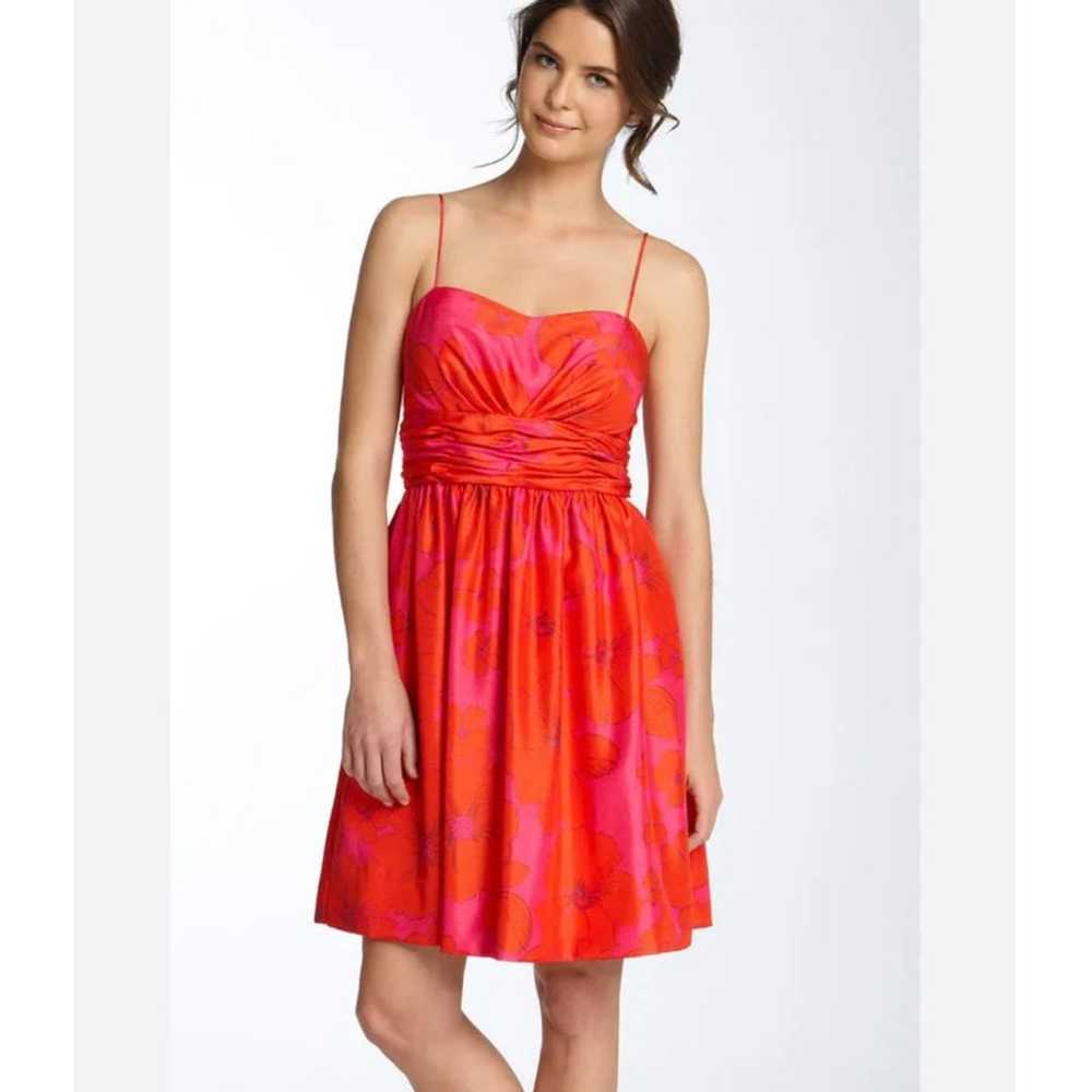 Eliza J Pink Orange Floral Pleated Mini Dress Siz… - image 1