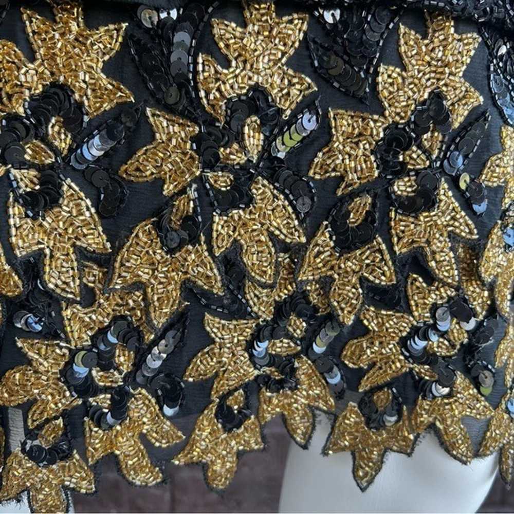 VINTAGE Night Vogue Black & Gold 100% Silk Sequin… - image 4