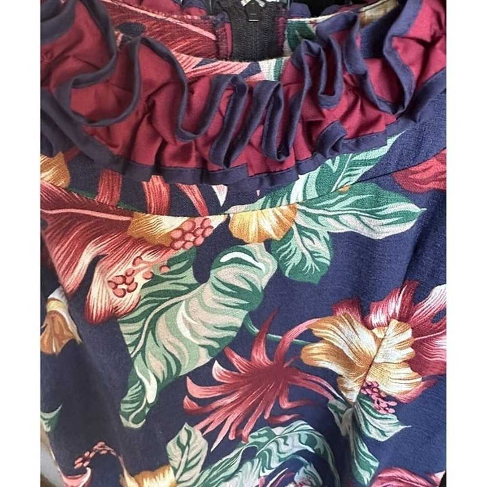 Karyl Kaye Hawaiian Dress Barkcloth Navy Tropical… - image 3