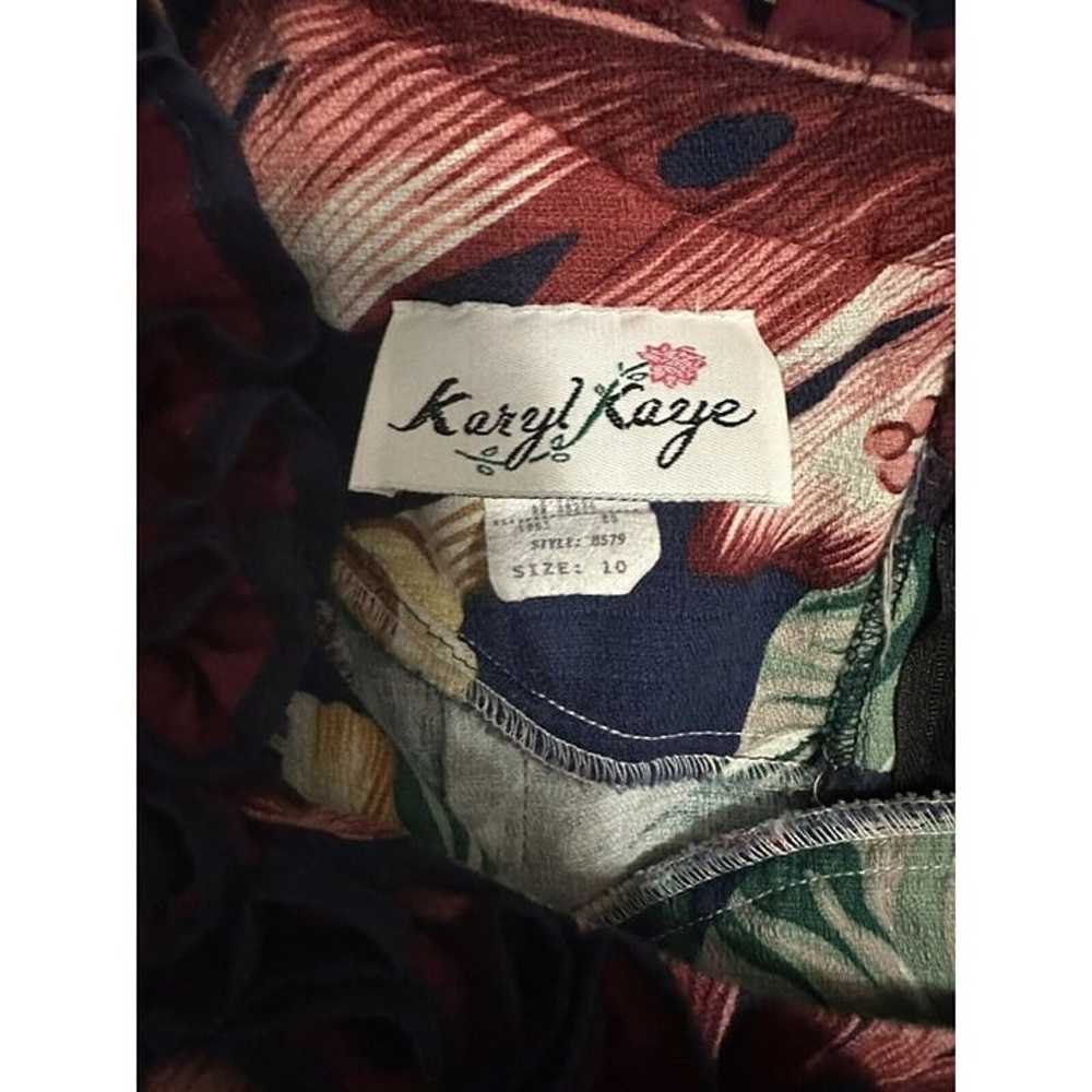 Karyl Kaye Hawaiian Dress Barkcloth Navy Tropical… - image 4